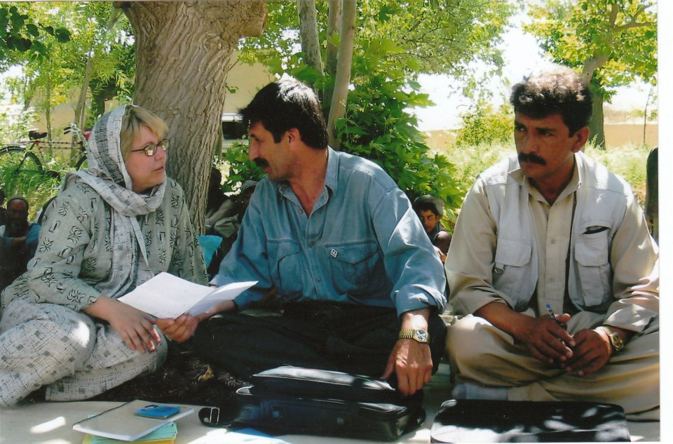 Sara meets with village leaders in Mazar-e Sharif, Afghanastan.